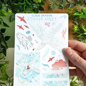 Wolkendrache Sticker Bogen - Magische Fantasie Luft Element Ästhetische Aufkleber - Dnd TTRPG Bujo Scrapbook Bullet Journal Tagebuch Dekor Planer