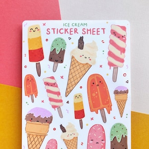 Hoja de pegatinas de helado - Pegatinas de cuaderno de vacaciones tropicales de verano con piruletas kawaii - Pegatinas para álbum de recortes Bujo - Diario Bullet Journal