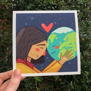 Illustration Art Print - Planet Love ECO Decoration Printed Digital Art - Approx 14cm x 14cm / 5.5 x 5.5" inches Giclee Archival Paper