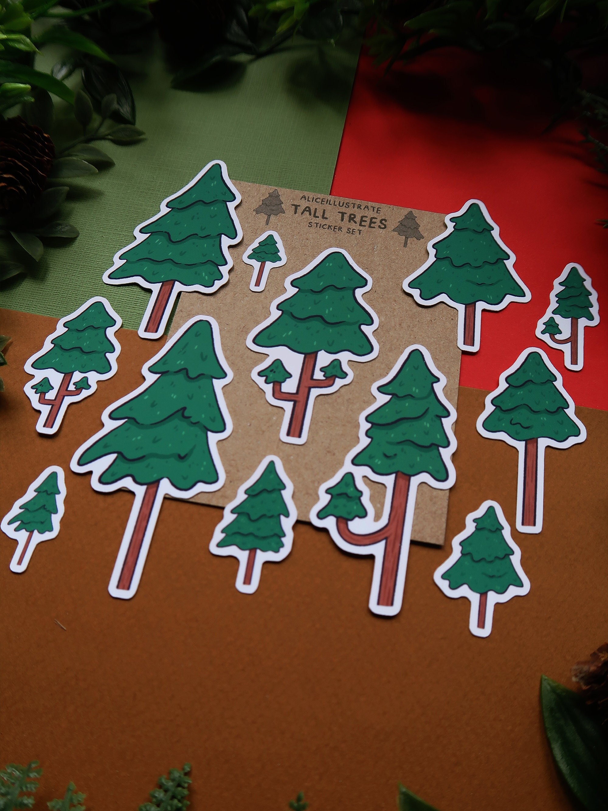Sticker Brou Tree Tall Tree Sticker Pack - Nature Woodland Plant Life Outdoor Die Cut ...