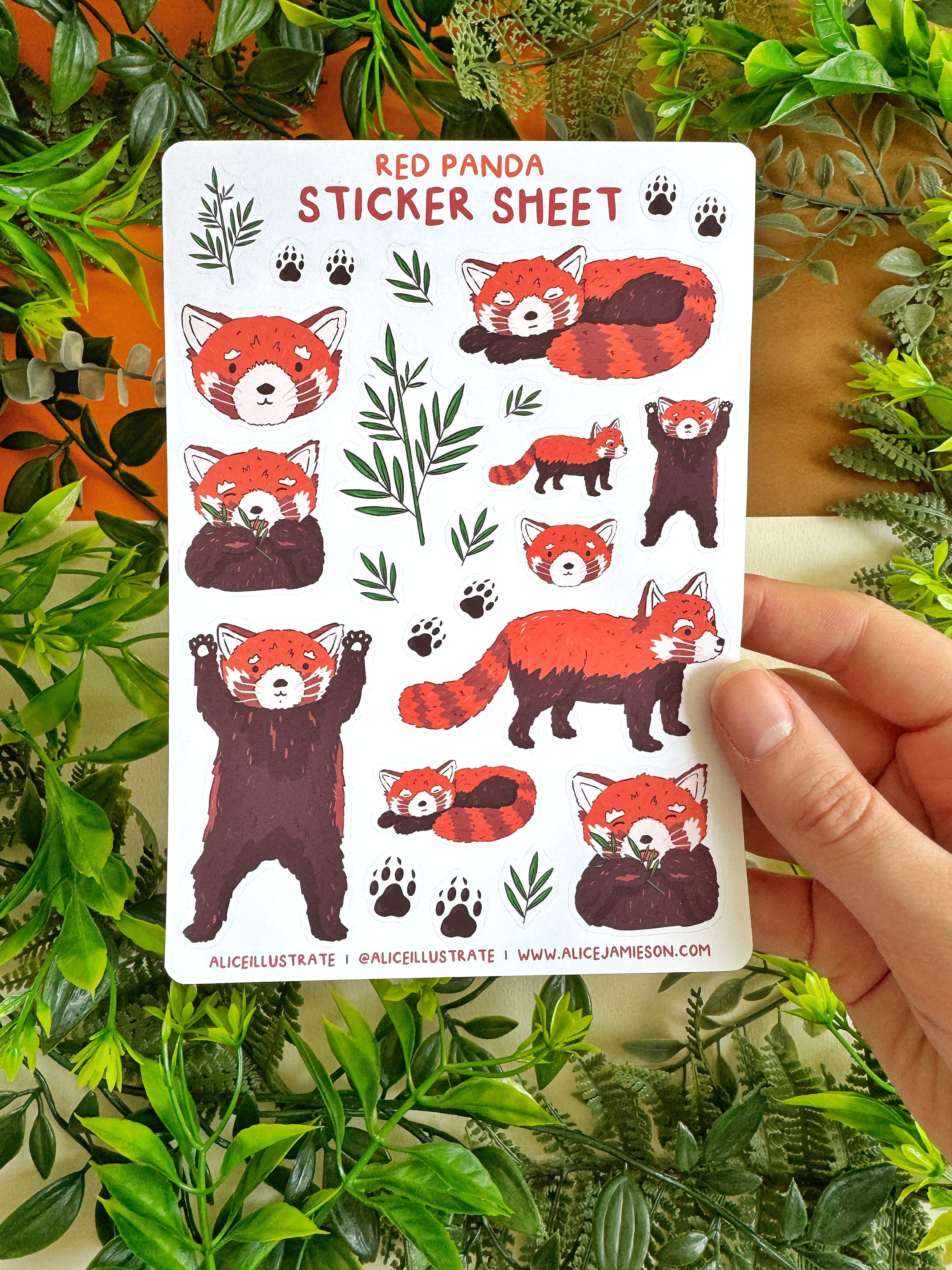 Red Panda Sticker Sheet - Kawaii Animal Nature Stickers Illustration ...