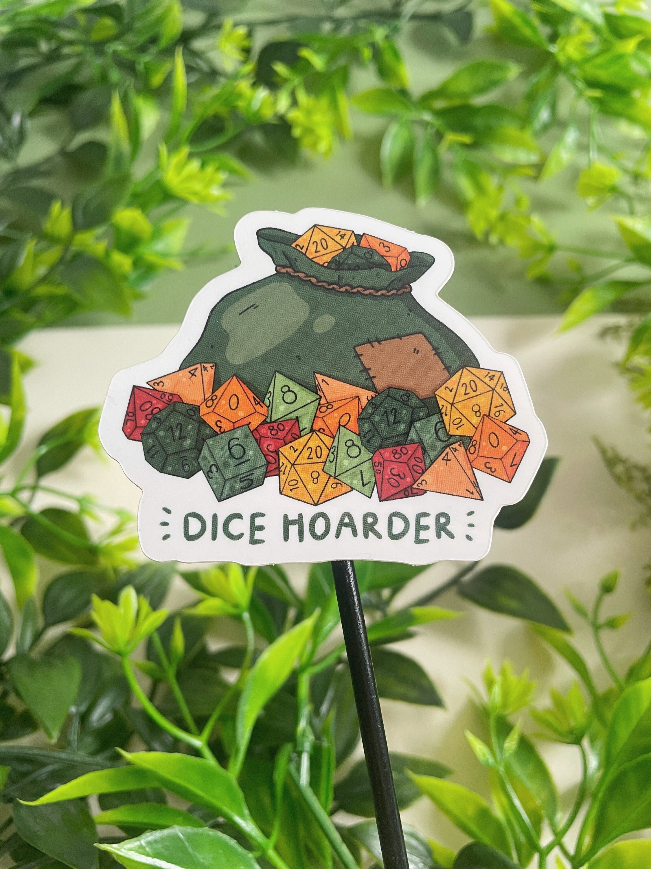 Dice Hoarder Sticker Vinyl | DnD Dungeons and Dragons TTRPG | Kawaii Gift Illustration for Flask Bottle Laptop Journal | Weather Resistant