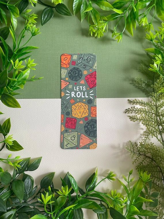Dice Bookmark - DnD TTRPG Gamer Gift - Dungeons and Dragons D20 Reading & Book Lover - Fantasy Illustration - Kawaii Cute, Cozy Stationery