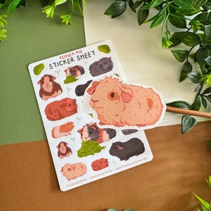 Guinea Pig Sticker Sheet - Kawaii Piggy Animal Pet Stickers Illustration - Bujo Scrapbook Matte - Bullet Journal Diary Decor Cottagecore image 3