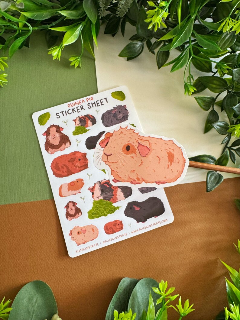 Guinea Pig Sticker Sheet - Kawaii Piggy Animal Pet Stickers Illustration - Bujo Scrapbook Matte - Bullet Journal Diary Decor Cottagecore image 3