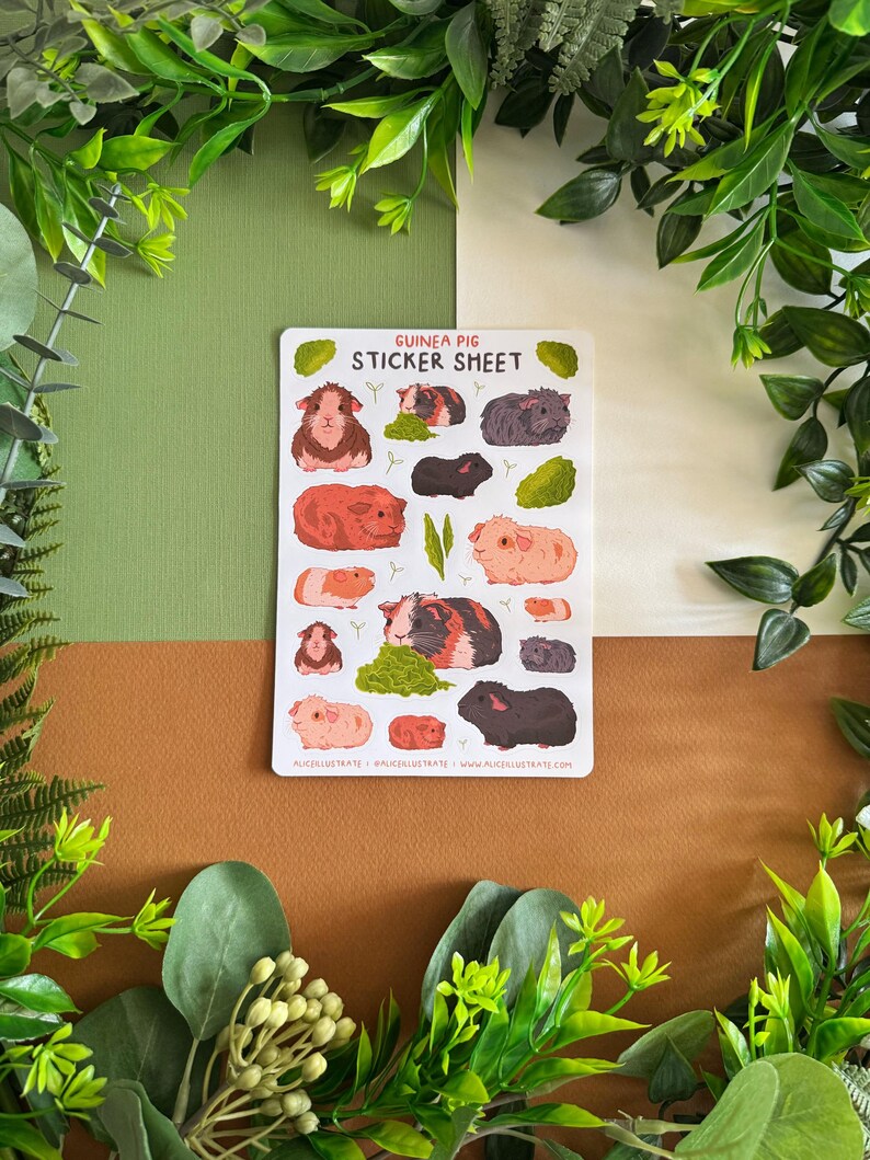 Guinea Pig Sticker Sheet - Kawaii Piggy Animal Pet Stickers Illustration - Bujo Scrapbook Matte - Bullet Journal Diary Decor Cottagecore image 2
