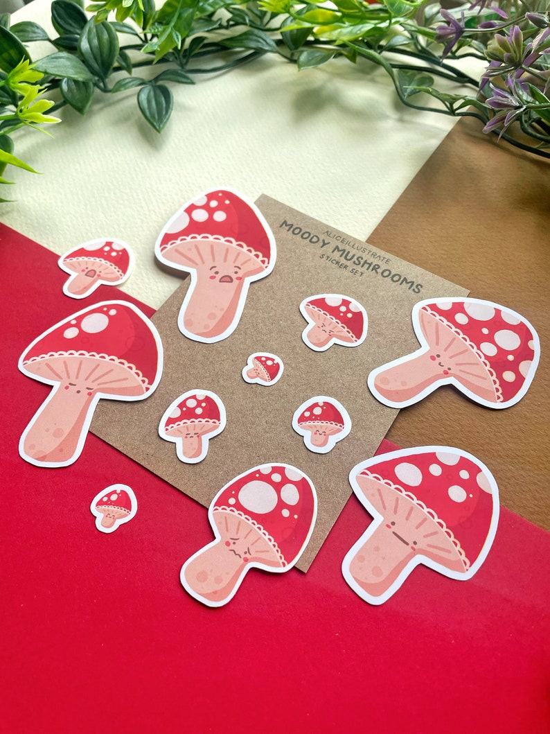 Moody Mushroom Sticker Pack Die Cut Kawaii Stickers Illustration Bujo Matte Planner Scrapbook Mood Stickers Bullet Journal Laptop Diary image 2