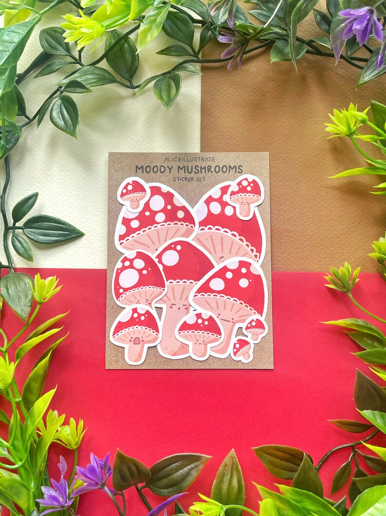 Moody Mushroom Sticker Pack Die Cut Kawaii Stickers Illustration Bujo Matte Planner Scrapbook Mood Stickers Bullet Journal Laptop Diary image 3