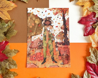 Halloween Witch Art Print - Autumn Witch Girl Fantasy Spooky Autumn Aesthetic Illustration Wall Art - Cute Fall 5x7 or Postcard Print