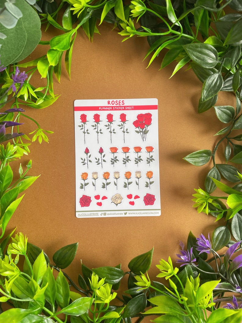 Rose Bumper Sticker Pack Floral Flower Dark Academia Aesthetic Kawaii Sticker Sheet Illustration Bujo Bullet Journal Planner Diary image 6