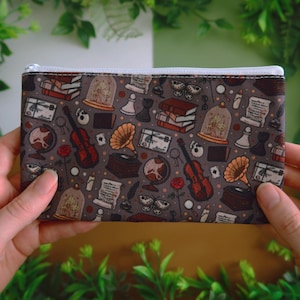 Dark Academia Pencil Case - Patterned Pouch Canvas with white lining & zipper - Makeup bag dnd bag of holding accessory - school work office
