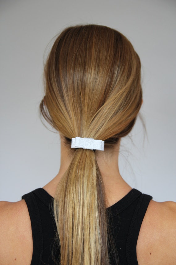 Silver And White Chevron Ribbon Bow Hair Tie Silver And White Etsy