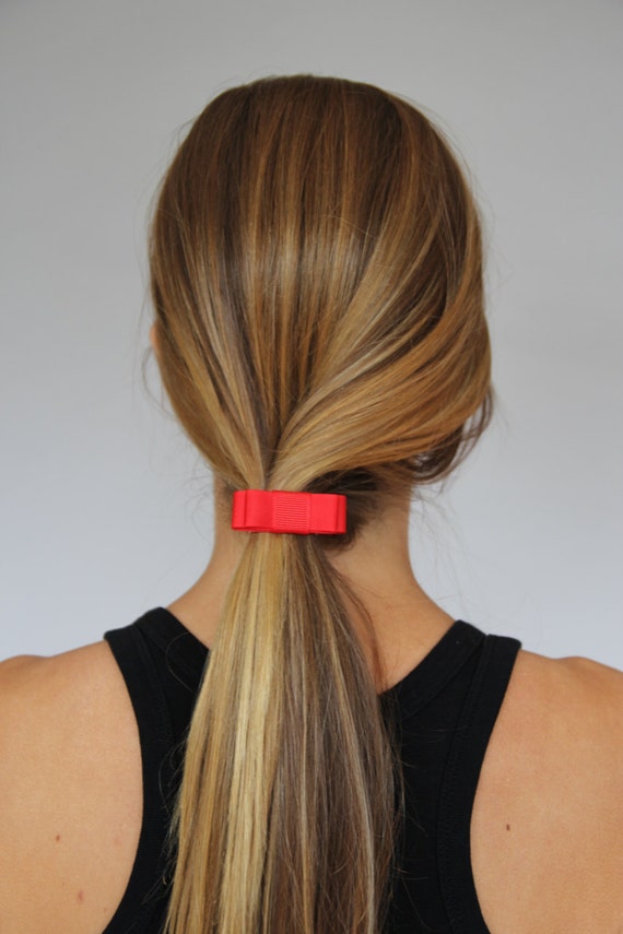 Red Hair Bow With Red And White Chevron Elastic Red Hair Tie Etsy