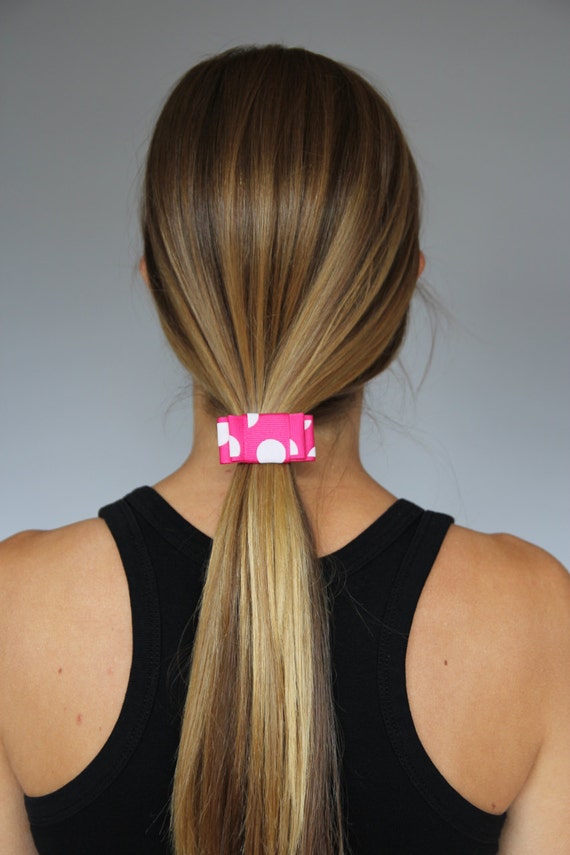 Pink Bow Hair Tie Pink And White Polka Dot Grosgrain Ribbon Etsy
