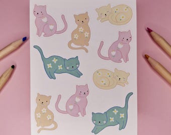 Stickers chats floraux - Stickers pour agenda kawaii, stickers pour ordinateur portable