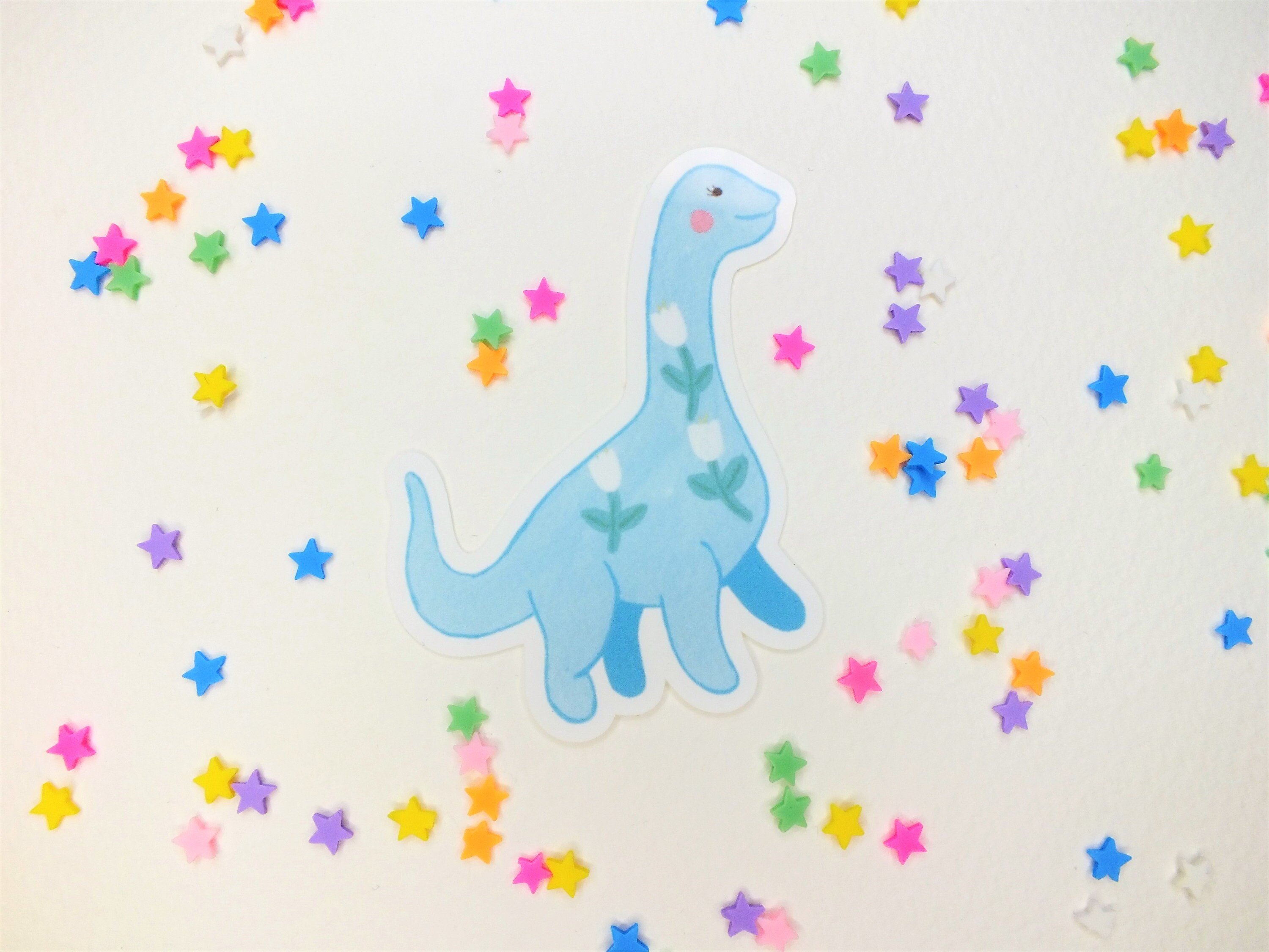 Vinyl Large Dinosaur Stickers. Kawaii Floral Pastel Aesthetic Cute Dino  Sticker 