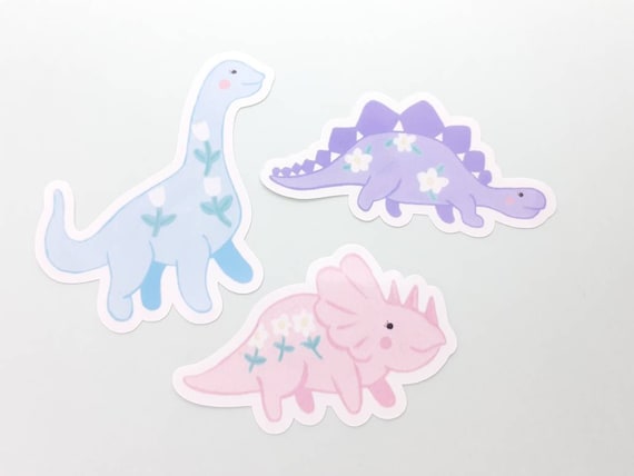 Vinyl Large Dinosaur Stickers. Kawaii Floral Pastel Aesthetic Cute Dino  Sticker 