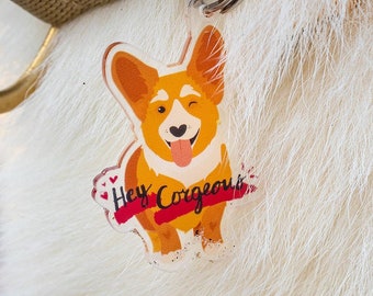 Hey Corgeous Acrylic Charm // Dog Collar, Harness, Leash Accessory, Corgi