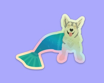 Husky Mermaid Holographic Sticker // All Weather Vinyl Holo Sticker