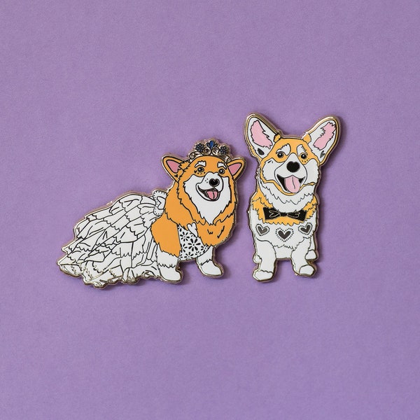 Corgis In Ruv Couple HazelBear & Wally Wedding Pin with Rubber Clasp // Hard Enamel, Cloisonne, Accesories, Flair