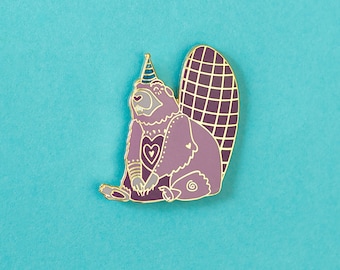 Party Beaver Enamel Pin with Rubber Clasp // Hard Enamel, Cloisonne, Accesories, Flair