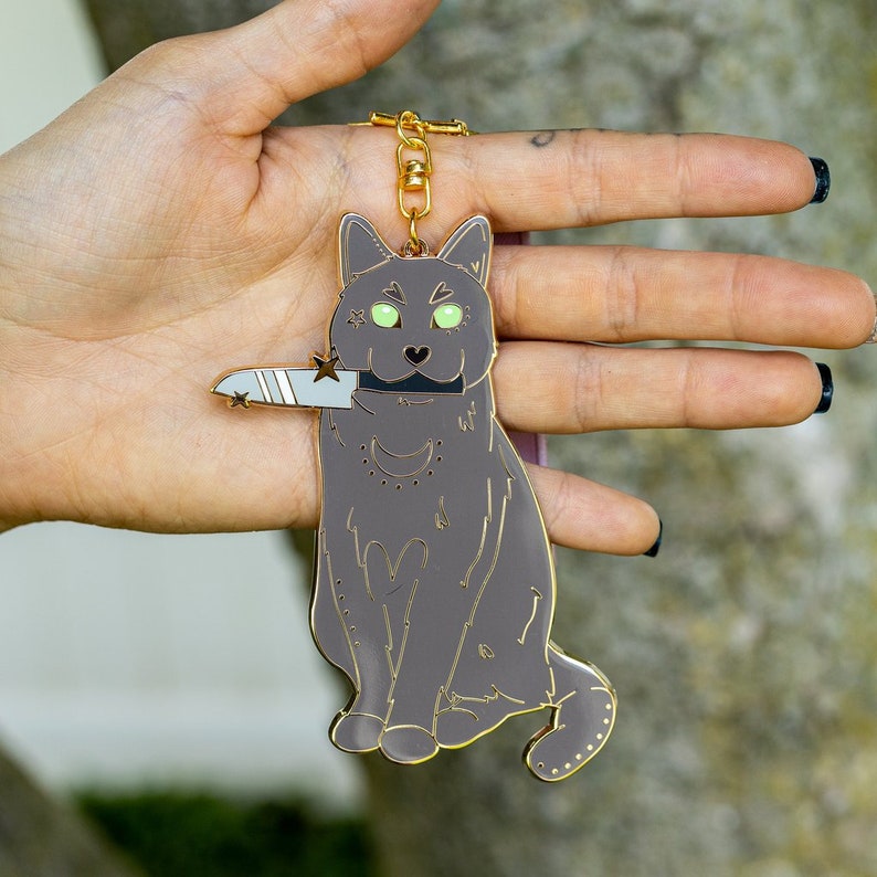 I am not nice // Grey Cat Knife Enamel Keychain Bagcharm // Accessories 