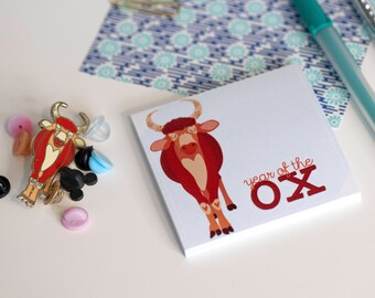 Year of the Ox Sticky Notes // Zodiac Memo Pad