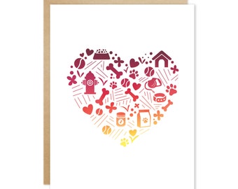 Handmade Blank Greeting Card – Doggie Pattern Heart