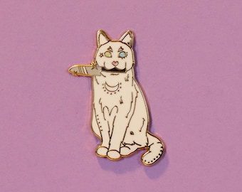 I am not nice // White Cat Enamel Pin // Khao Manee // Hard Enamel, Cloisonne, Accesories, Flair