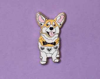 Corgis In Ruv Wally Wedding Pin with Rubber Clasp // Hard Enamel, Cloisonne, Accesories, Flair