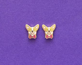 Corgi Enamel Earrings with Rubber Stud // Hard Enamel, Jewelry, Studs