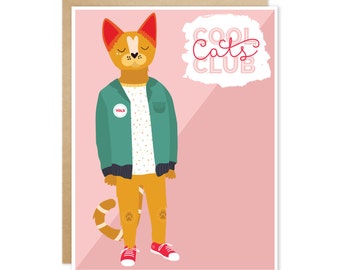 Handmade Blank Greeting Card – Cool Cats Club (Male)