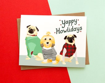 Yappy Howlidays // Handmade Holiday Themed A2 Greeting Card