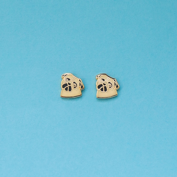 Pug Enamel Earrings with Rubber Stud // Hard Enamel, Jewelry, Studs