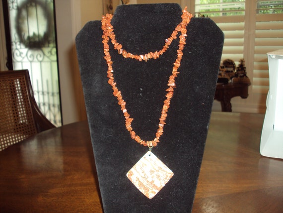 Beaded Necklace with square on bottom. - image 1