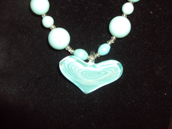 Aqua Glass Bead Necklace - image 1