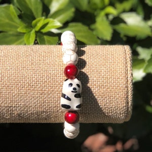Ceramic Panda Bracelet: Howlite Healing Beads, Lucky Gift