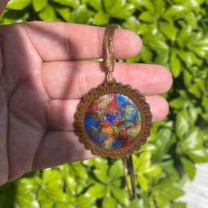 Rainbow Flower Necklace, Resin Art Jewelry, Sparkly Rainbow Necklace, Colorful Fashion