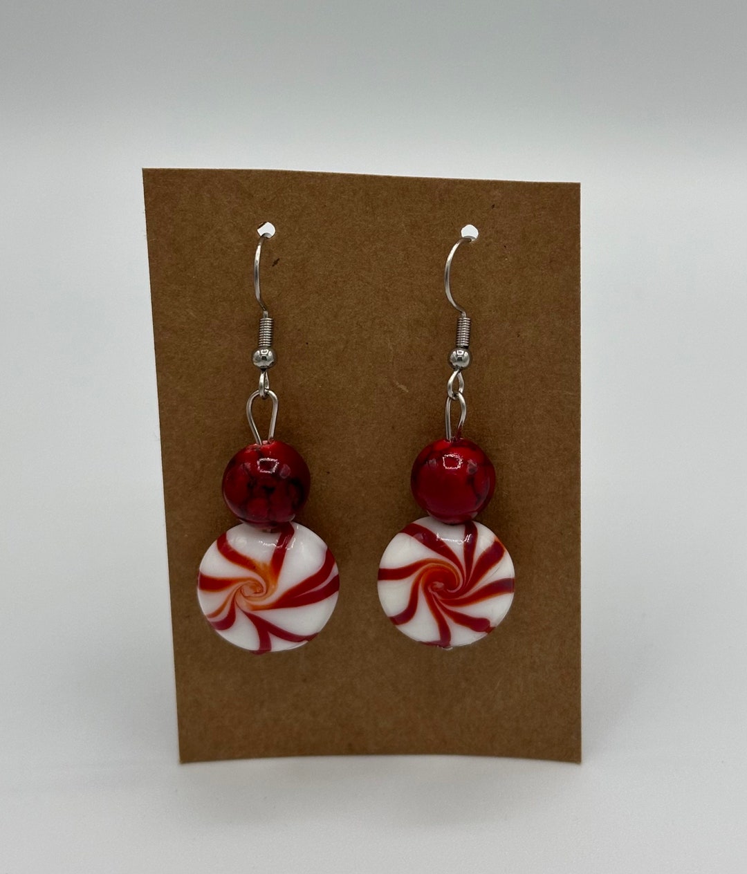 Peppermint Swirl Earrings, Holiday Candy Earrings, Candy Cane Jewelry
