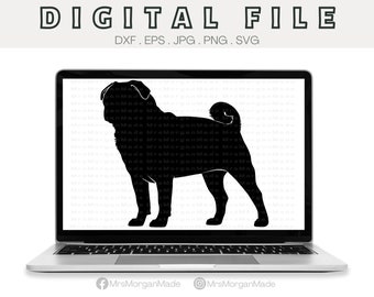 Pug Dog Svg Png Dxf Eps Jpg, Instant Digital File Download, Clipart Drawing Vector Graphic, Commercial Use