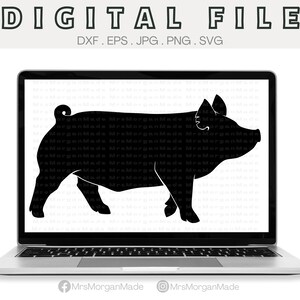 May include: Black silhouette of a pig on a laptop screen. The image is a digital file for download.