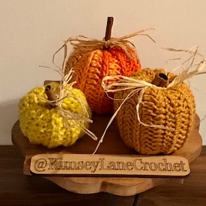 Golden Yellow Crochet Pumpkins / Orange Pumpkin Decor / Farmhouse Fall Decor / Tier Tray Decor /  Cottagecore / Tabletop Decor