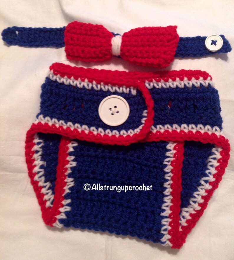 Red White and Blue Diaper and Bow Tie Set Baby Shower Photo Prop Newborn Bum Cover