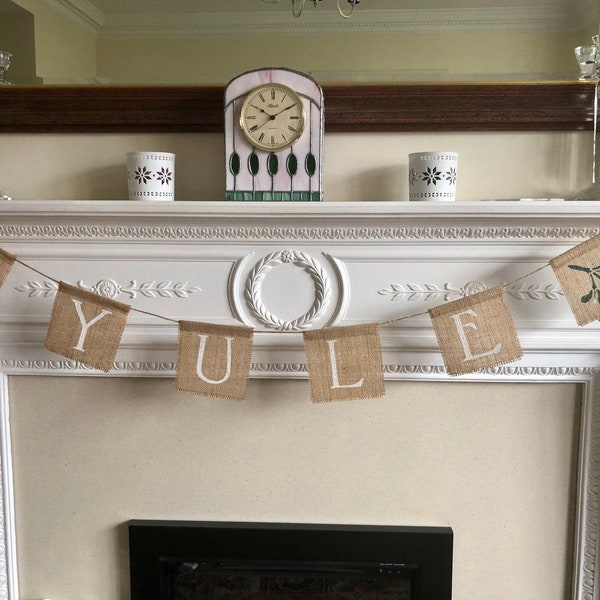 Jute banner YULE. Heidense kerstslinger. Kerstfeest en maretakbanner. Alternatieve kerstslinger.