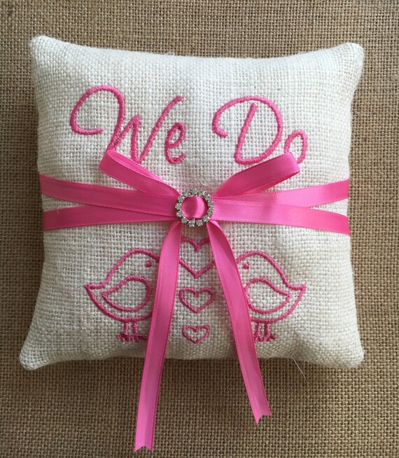 Items similar to DIAMANTÉ RING BEARER Wedding ring pillow hessian
