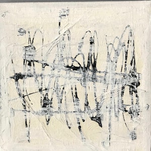 Electrocardiogram,Paper Collage,8 x 8 Wall Decor,Mixed Media Collage Art,Black And White Contemprorary Art,Acrylic Paint And Paper On Canvas