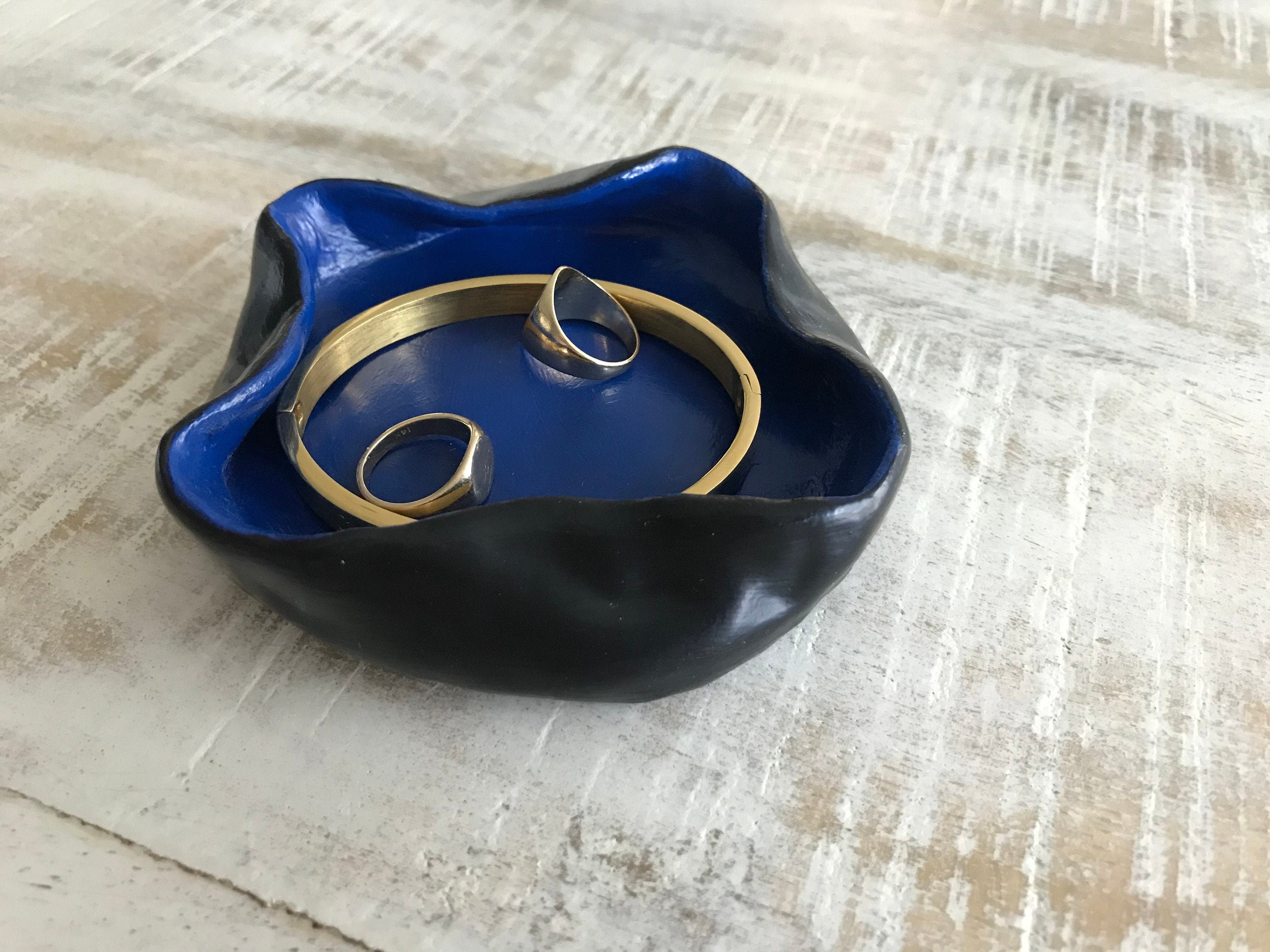 Jewelry Dish  Blue And Gold Desk Dish  Jewelry Holder  Organic Treasure Tray  Bridesmaid Gift  Engagement Gift  Ultimate Treasure Tray