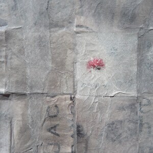 May include: A close-up of a crumpled piece of paper with a red dot and the word "JAC" visible.