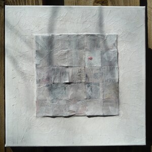 Un Voile de Poussiere 12 x 12, Modern Home Decor, Unique Art, Collage Wall Art, Abstract Canvas Art,Original Artwork,Mixed Media Collage Art