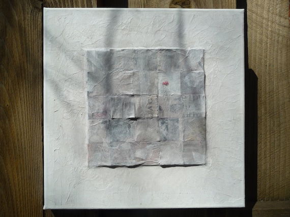 Un Voile de Poussiere 12 x 12, Modern Home Decor, Unique Art, Collage Wall Art, Abstract Canvas Art,Original Artwork,Mixed Media Collage Art